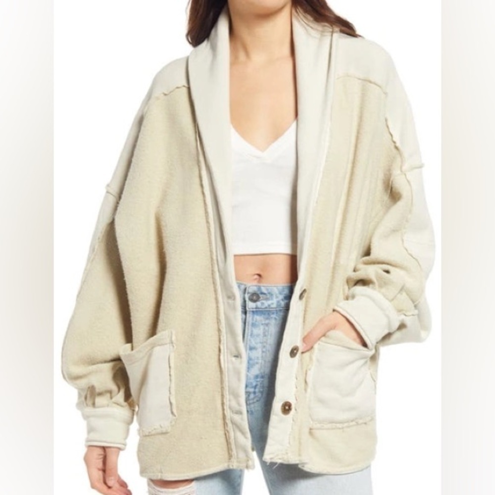 Free People Jordan Fleece Slouchy Jacket Washed Muslin Small Oversized Cozycore